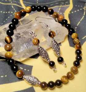 Black Onyx and Tigers eye bracelet and earring set