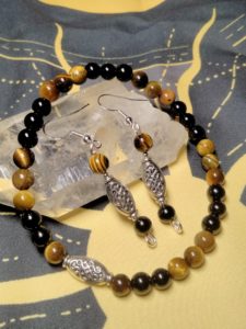 Bracelet and earrings set black onyx tiger eye